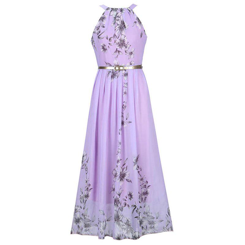 Blommönster Halter Chiffong Lång Klänning Dam Klänningar Sexig Casual Beach Dress