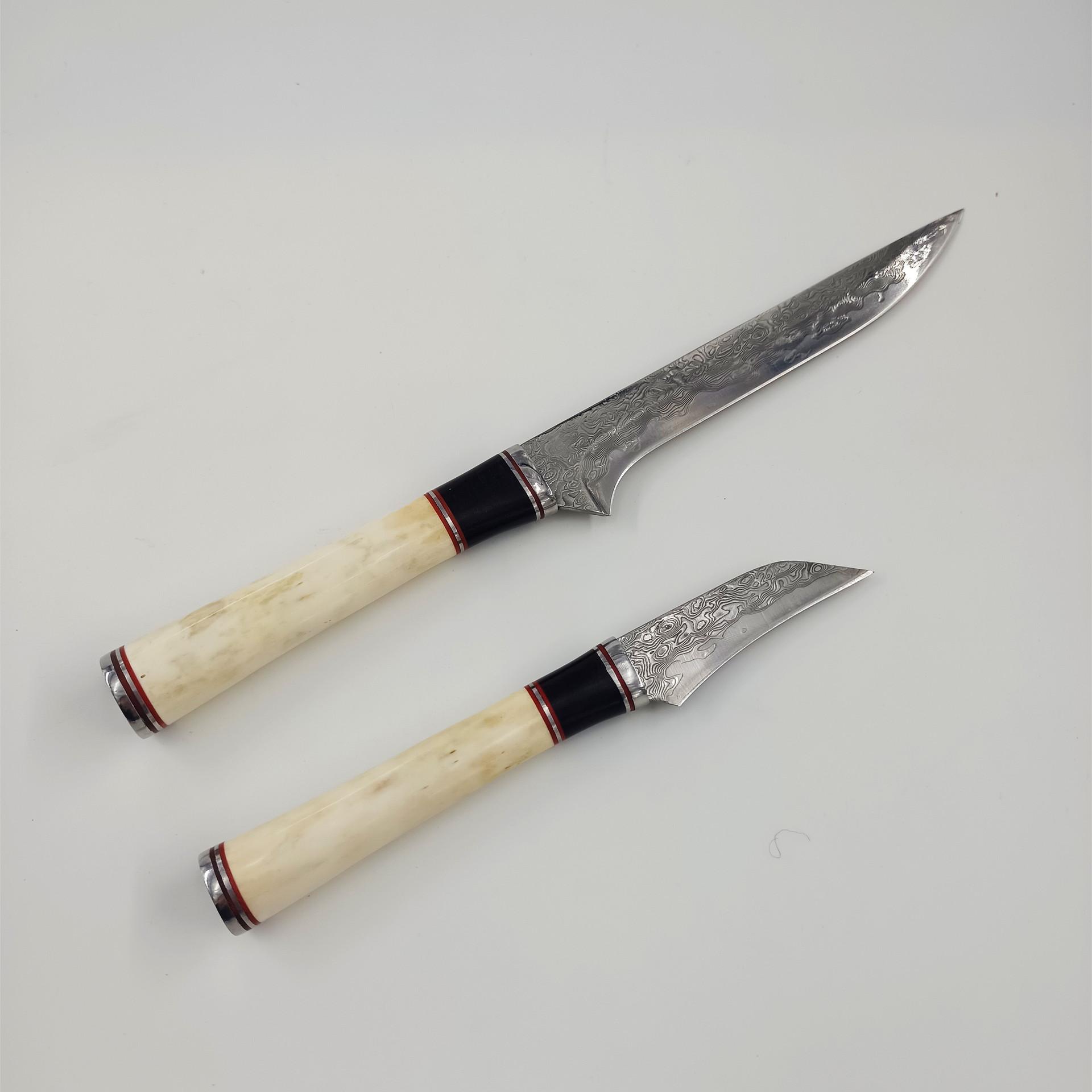 

Дамасский стальной нож для обвалки с узором, рыболовный нож, кухонные ножи шеф-повара, ручка из бычьей кости, режущий тесак, пилинг, кулинария