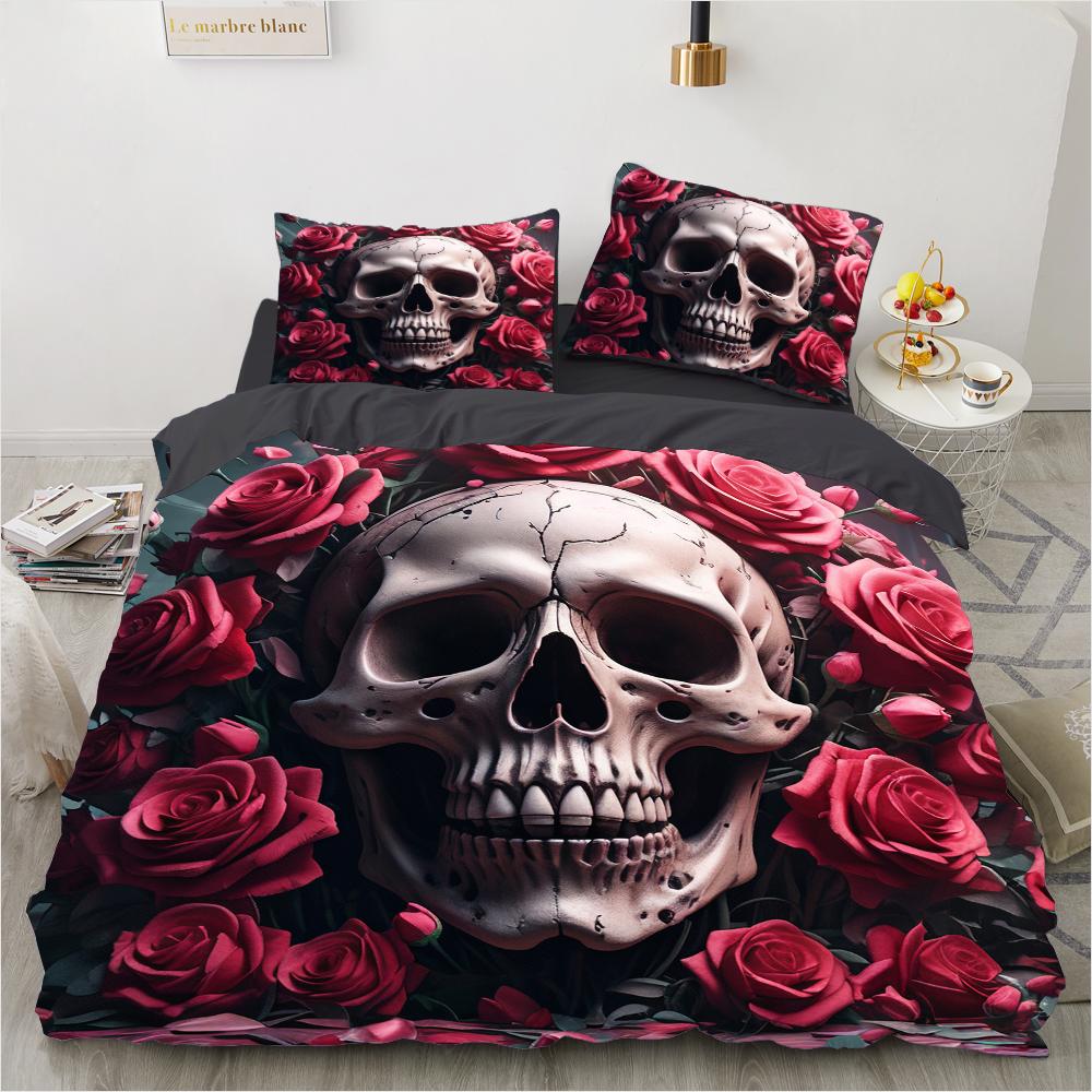Schädel 3d gedruckt muster bettwäsche 3 stücke set einzel doppel königin quilt abdeckung