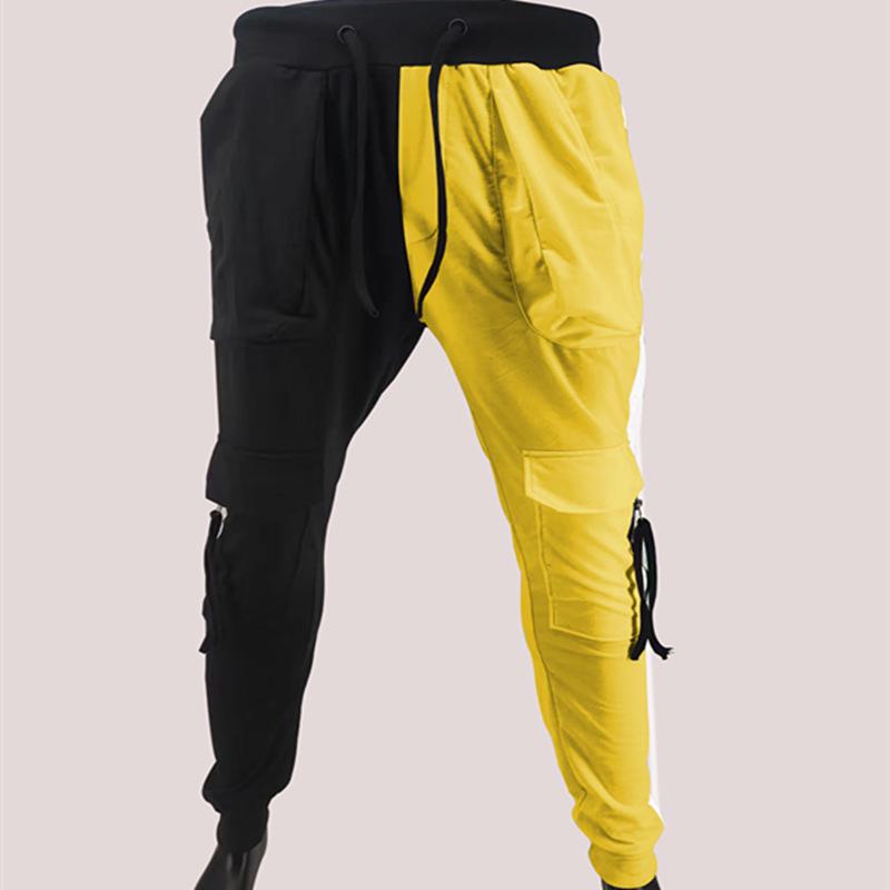 Men's Color Block Multi-Pocket Cargo Pants: Casual, Fitness, Patchwork, Drawstring