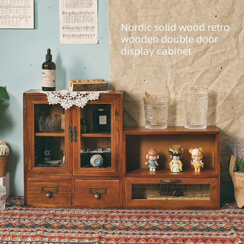 Mini meuble de rangement vintage rustique en pin avec tiroirs, armoire antique d'apothicaire pour épices pour l'organisation et le rangement de la cuisine, de la salle de bain, du bureau