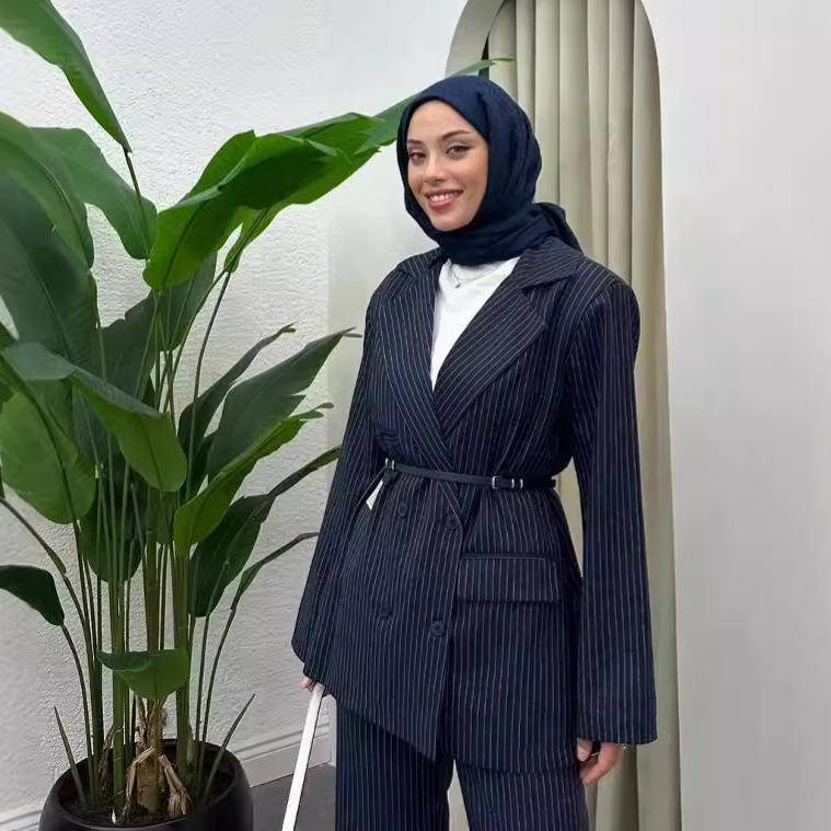 2024 Herbst Europäische & Amerikanische Damenmode Farbblockstreifen Zweiteiliges Set: Schicke Pendler-Lange Hose