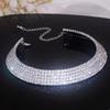 Luxury Necklace Bracelet Earring Ring Sets Shiny Rhinestone Choker Necklace  Bridal Party