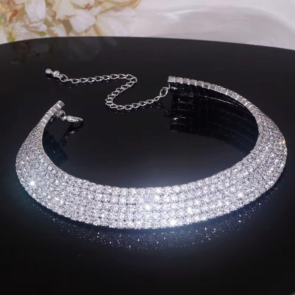 Luxury Necklace Bracelet Earring Ring Sets Shiny Rhinestone Choker Necklace  Bridal Party