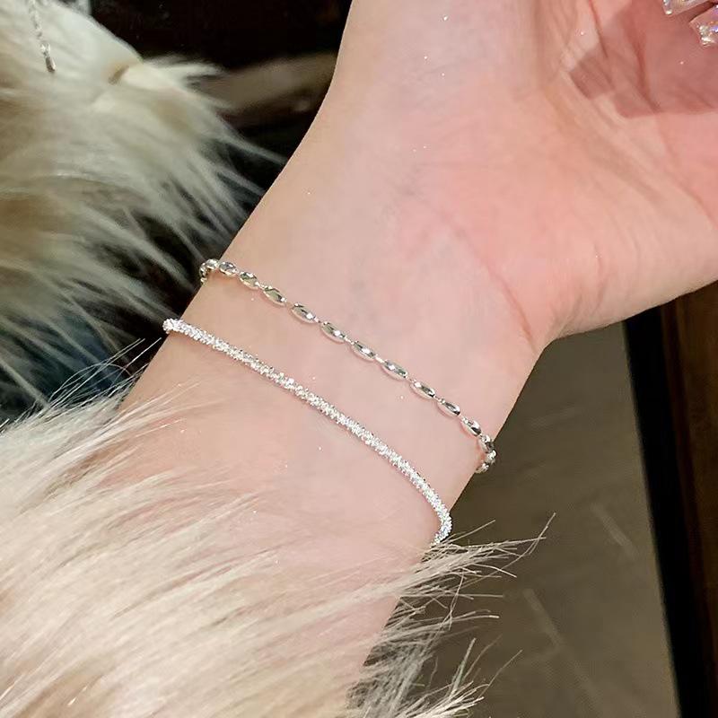 Iridescent Gypsophila Rice Bead Double-Layer Bracelet: High-End, Fashionable, and Simple Niche Design (2024)
