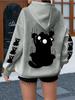 Ängstliche kleine schwarze Katze Minimalistischer Schwarz-Weiß-Druck Hoodie Damen-Sweatshirt Winterkleidung Damen