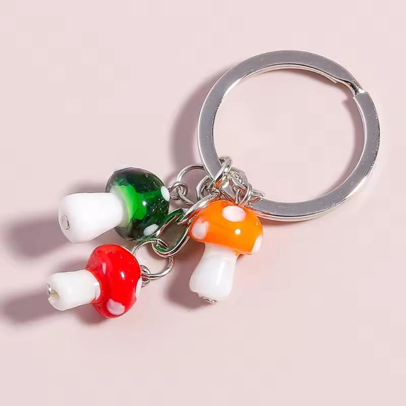 Lovely Mushroom Keychain With Colorful Glass Designs For Keys Bags And Personalize Accessories