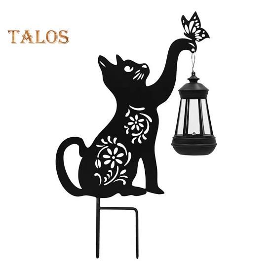 

Садовый солнечный светильник Металлический светильник в форме кошки на солнечной энергии с кольями Простая установка Наружный нержавеющий декоративный светильник для сада, газона и двора чёрный