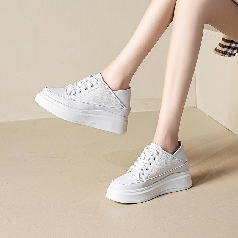 Fashion 7CM Genuine Leather Boots Fashion Chunky Sneaker Vulcanize Women Moccasins Autumn Spring Platform Wedge Loafer Flat Shoes