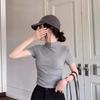 Women's Mock Neck Short Sleeve Tee Slim Fit Commuter Ruched Solid Color Polyester Crop Basic Layering Blouse Summer Daily Top