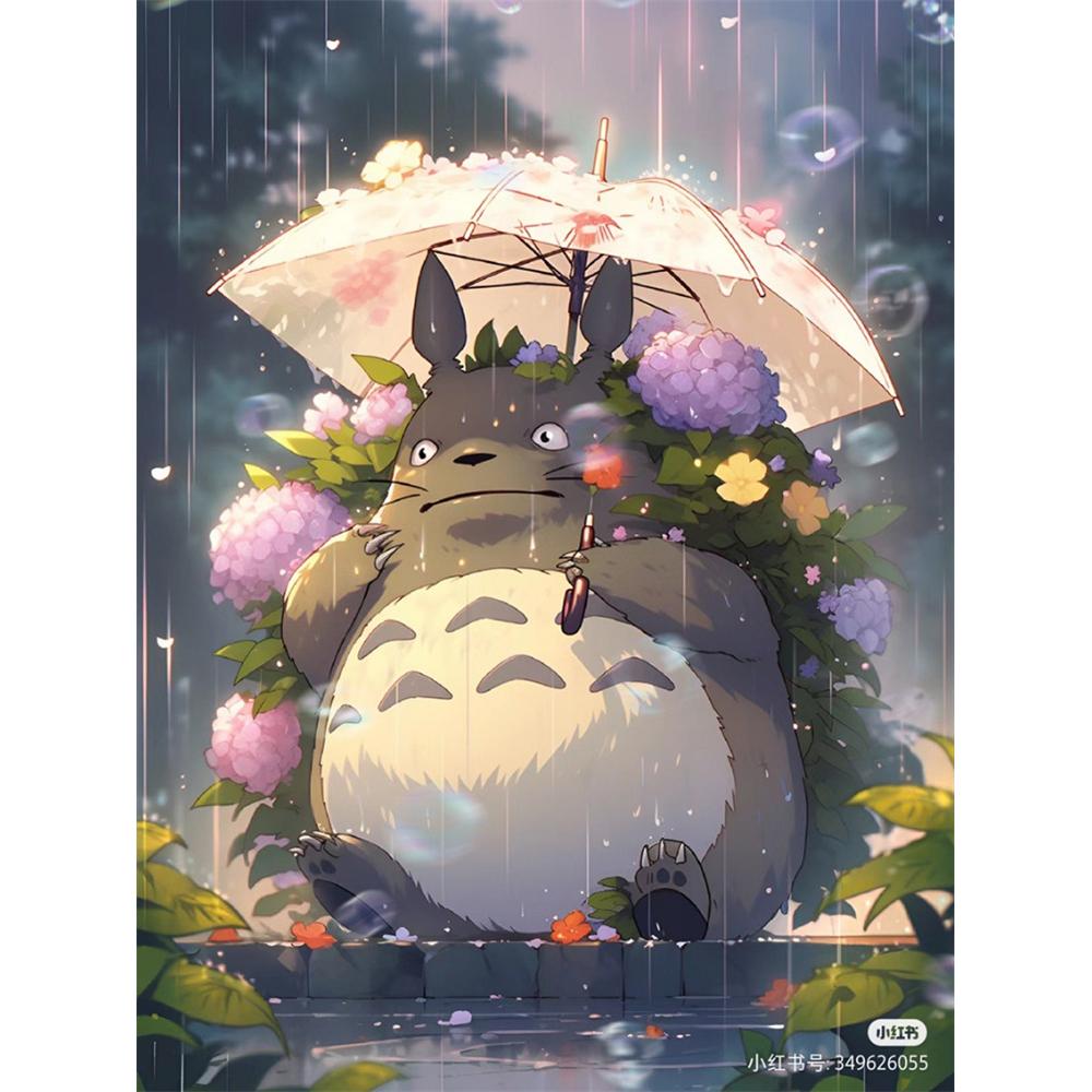Japanese Anime Diamond Painting, Hayao Miyazaki Totoro with Diamond Embroidery, Girl Flower Handmade DIY Mosaic Home Decoration