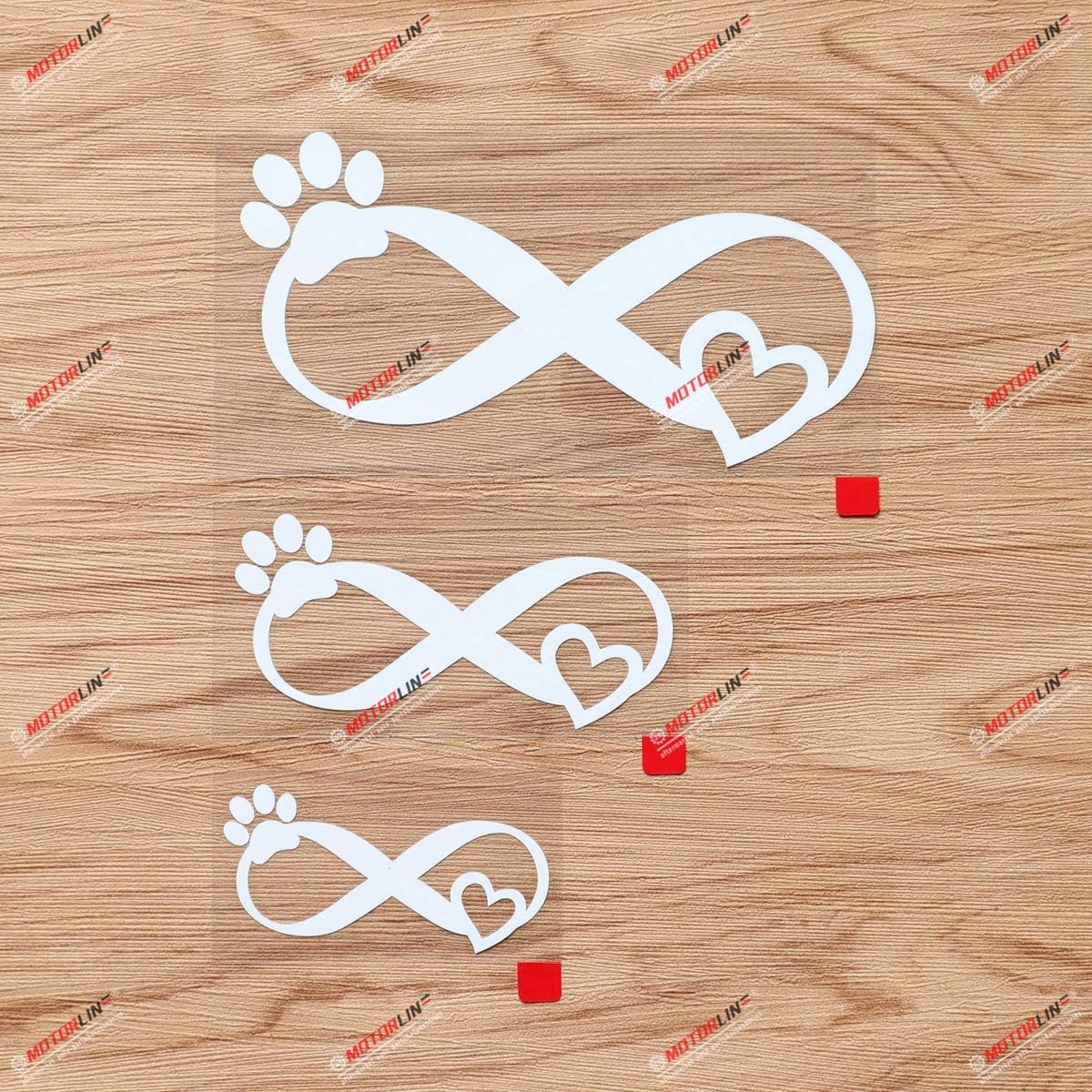Infinity Symbol Paw Print Love Dog Cat Pet Heart Vinyl Decal Sticker - 3 Pack White, 3 Inches, 4 Inches, 6 Inches - No Background for Car Boat Laptop