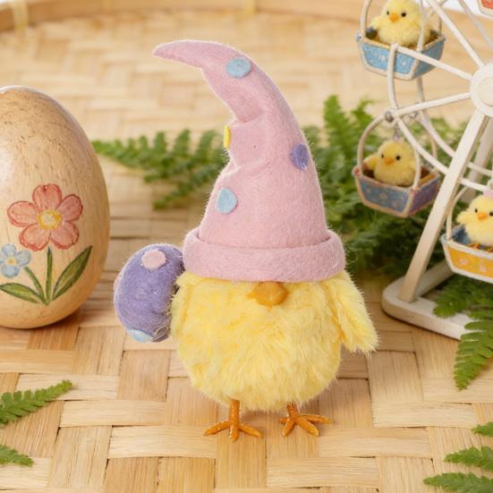 Pluszowa Lalka Kurczak Ozdoba Wielkanocna z Kolorowym Kapeluszem Czarodzieja Brokatową Powierzchnią Jajka Żółta Pluszowa Dekoracja na Biurko Półkę na Książki Świąteczny Sezonowy Dekor