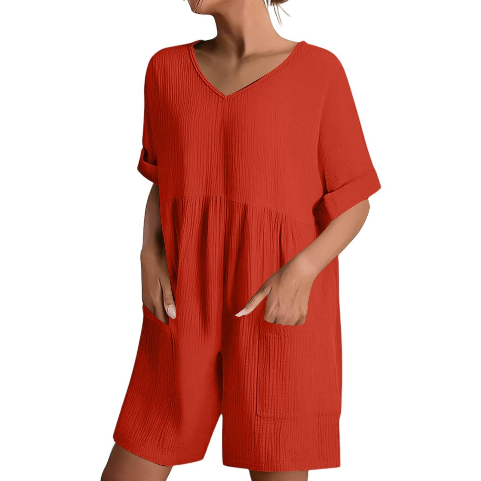 

Женские повседневные удобные шорты-комбинезон с v-образным вырезом, короткими рукавами и карманами XXL