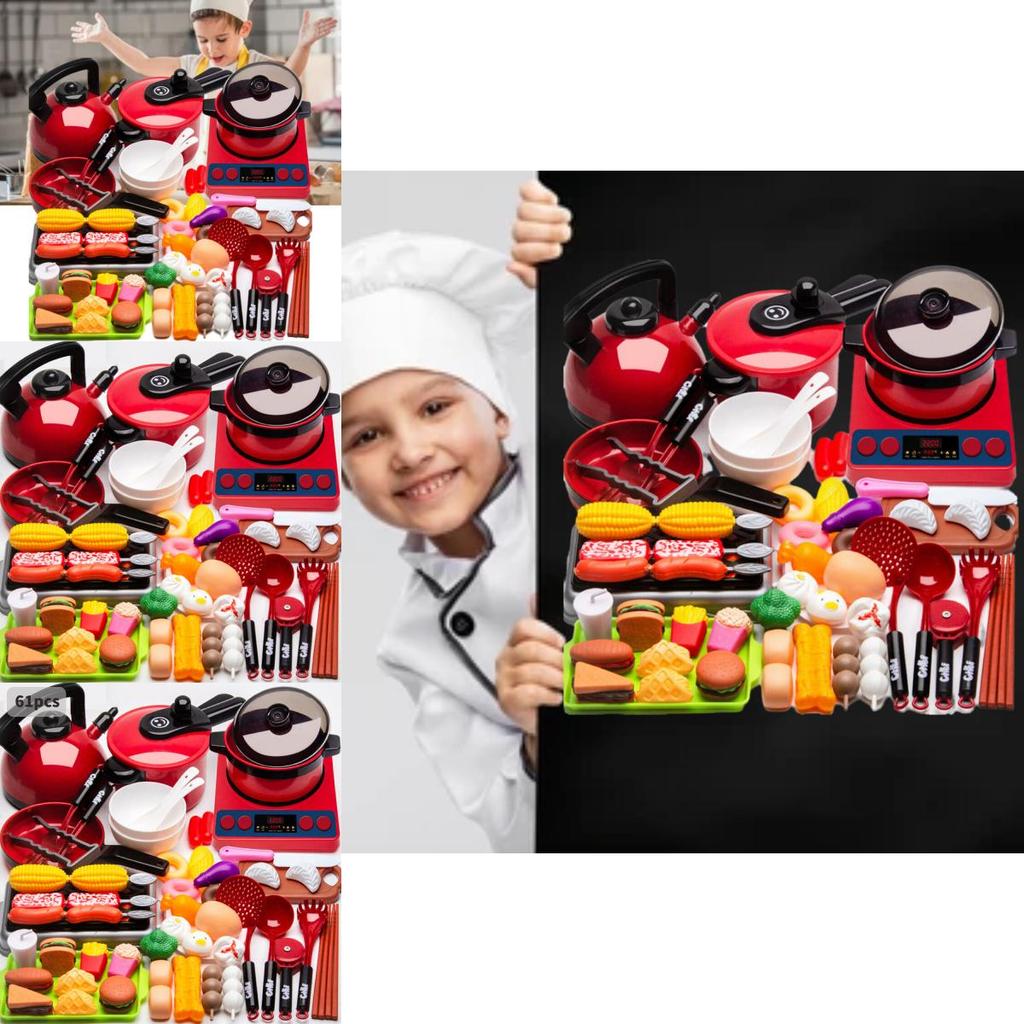 Realistisches Spielküchen-Set für Kinder mit Lichtern und Geräuschen, 61-teiliges Kochspielzeug