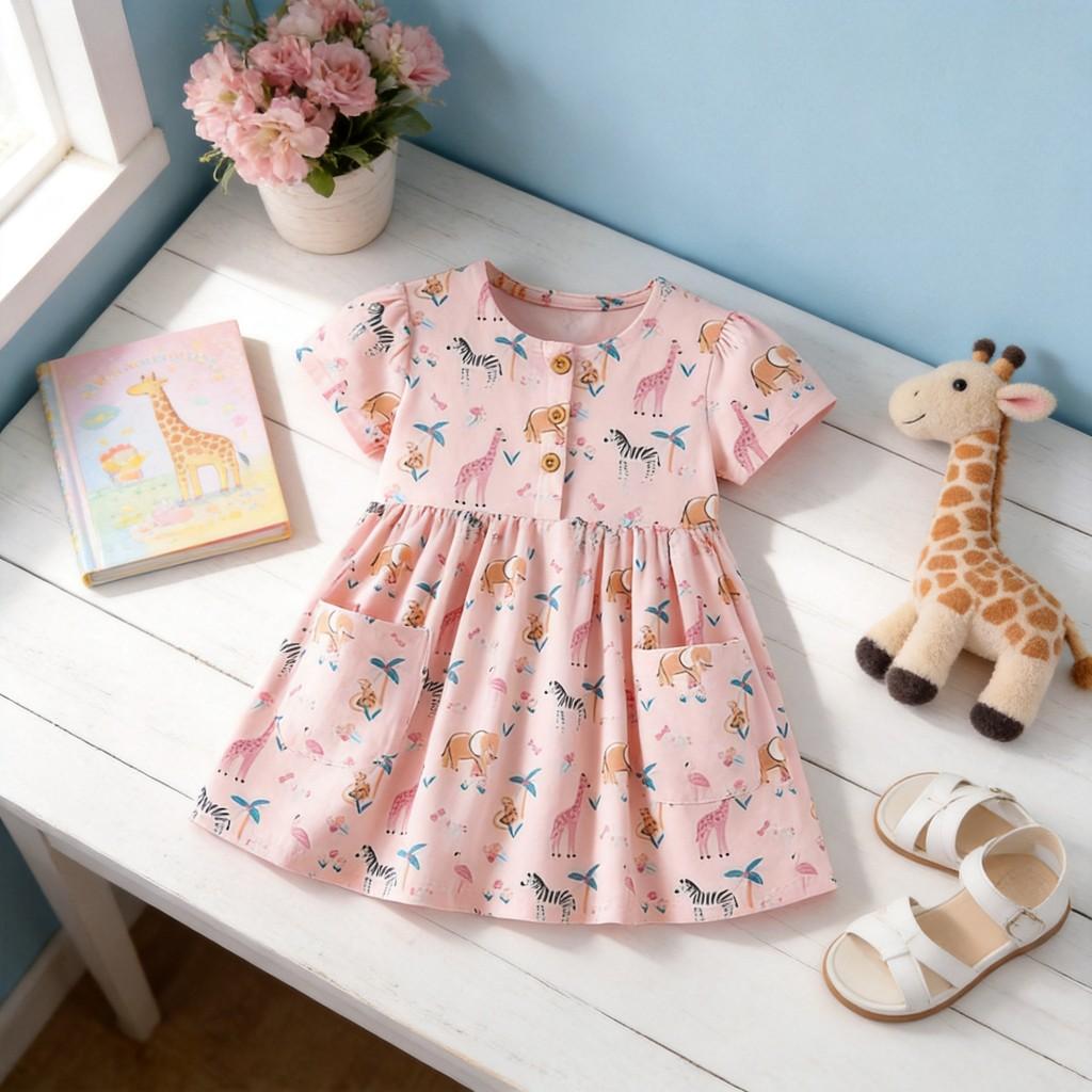 Summer Girl Dress With Soft Cotton Fabric And Floral Pattern For Toddler Girls