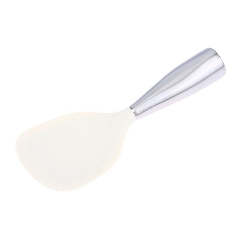 

1Pc Silicone Spoon Non-Stick Cooking Spoon Stainless Steel Handle Anti-Scalding Pot Rice Spoon Durable Kitchen Gadgets білий