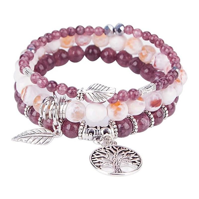 Handmade Bohemian Turquoise Beaded Bracelet With Tree Of Life Feather Charm Women Men Jewelry