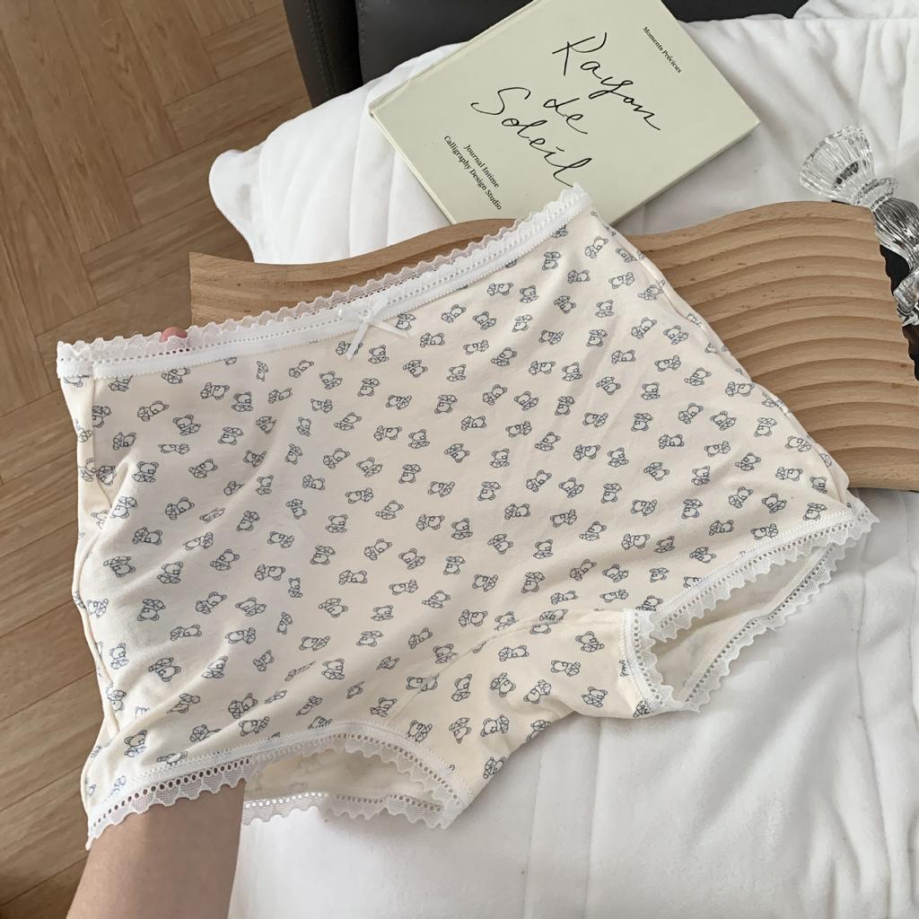 Ladies Spring and Autumn Sweet Cartoon Bear High Spring Cotton Crotch Waist Flat Angle Underwear
