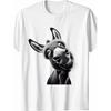 Herren Weißes Kurzarm-Rundhals-T-Shirt mit humorvoller schwarz-weißer Cartoon-Esel-Grafik mit übertrieben lächelndem Ausdruck, weich