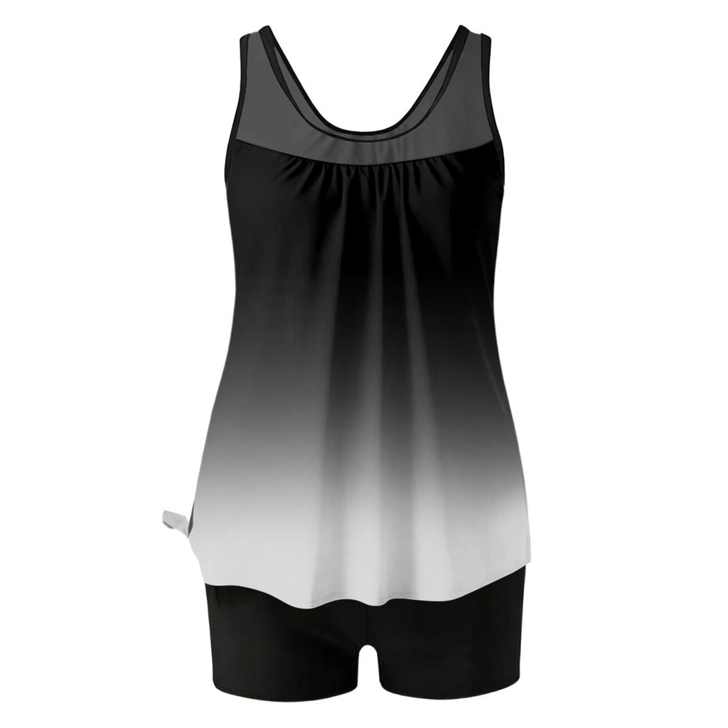 Women’s Gradient Tankini Set Scoop Neck Sleeveless Loose Fit Top with Shorts Two Piece Swimsuit for Beach Pool