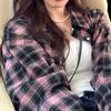 Women's Retro Hong Kong Style Plaid Shirt: New Casual Fashion, Versatile Long Sleeve Jacket Design.