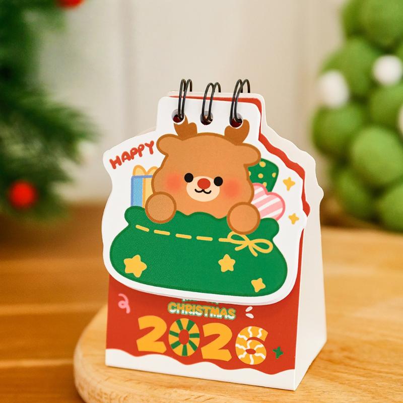 2026 Christmas Desk Calendar Mini Cartoon Cute Patterns Table Calendar Creative Desktop Decoration Daily Planning Small Monthly