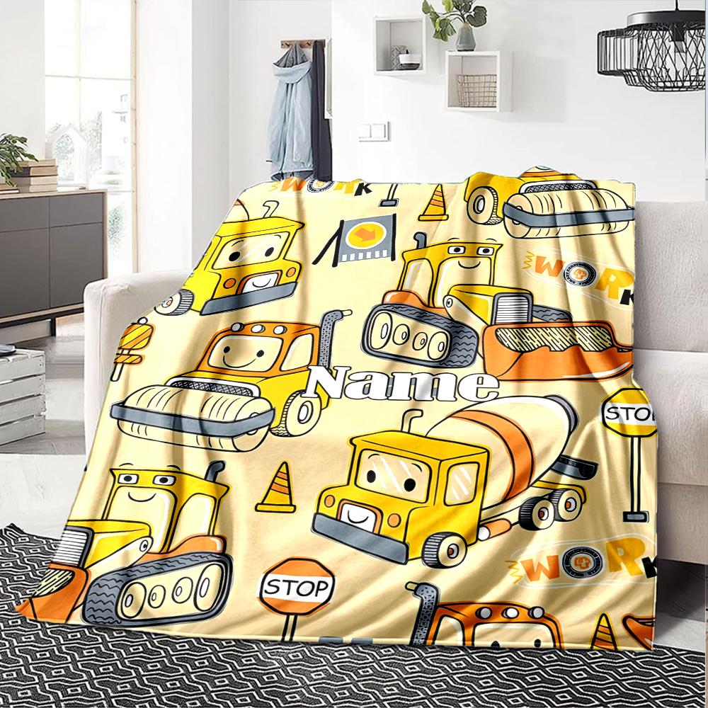 Custom Name excavator Theme Printed Blanket - Perfect for Couch, Bed, Travel & Outdoor Use | Machine Washable, Cozy & Durable.