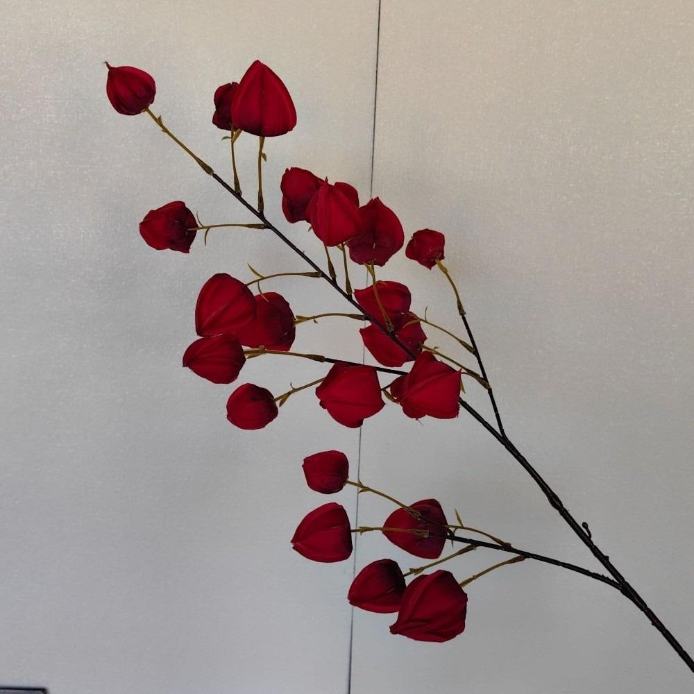 Long Branches Artificial Lantern Flower Lifelike Real Touch Lantern Fruit Branches Decorative Lantern Flower Branch Garden Party красный