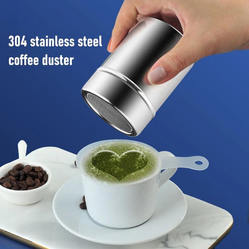 Stainless Steel Chocolate Shaker Cocoa Flour Coffee Sifter 16Pcs Coffee Stencils Template Strew Pad Duster Spray Tools