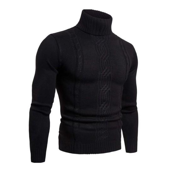 Men Slim Sweater Ribbed Cuffs Leisure High-necked Solid Color Warm Knitted Tops Daily Wear
