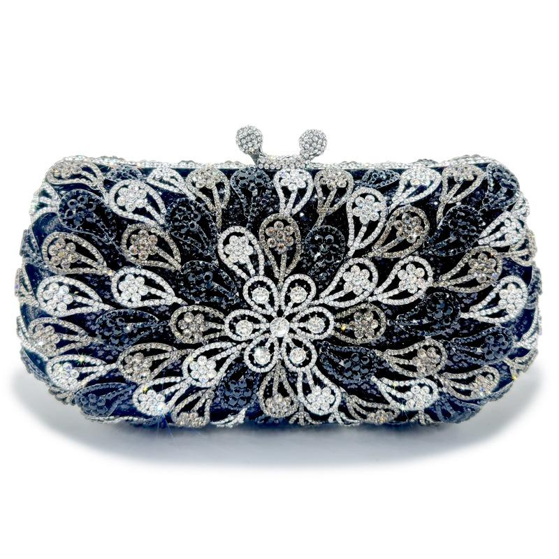 Weiße Strass Schwarz Abendtasche Tasche WHTUOHENG Damen Blumen Diamant Kristall Damen Party Abschlussball Handy Handtaschen Minaudiere