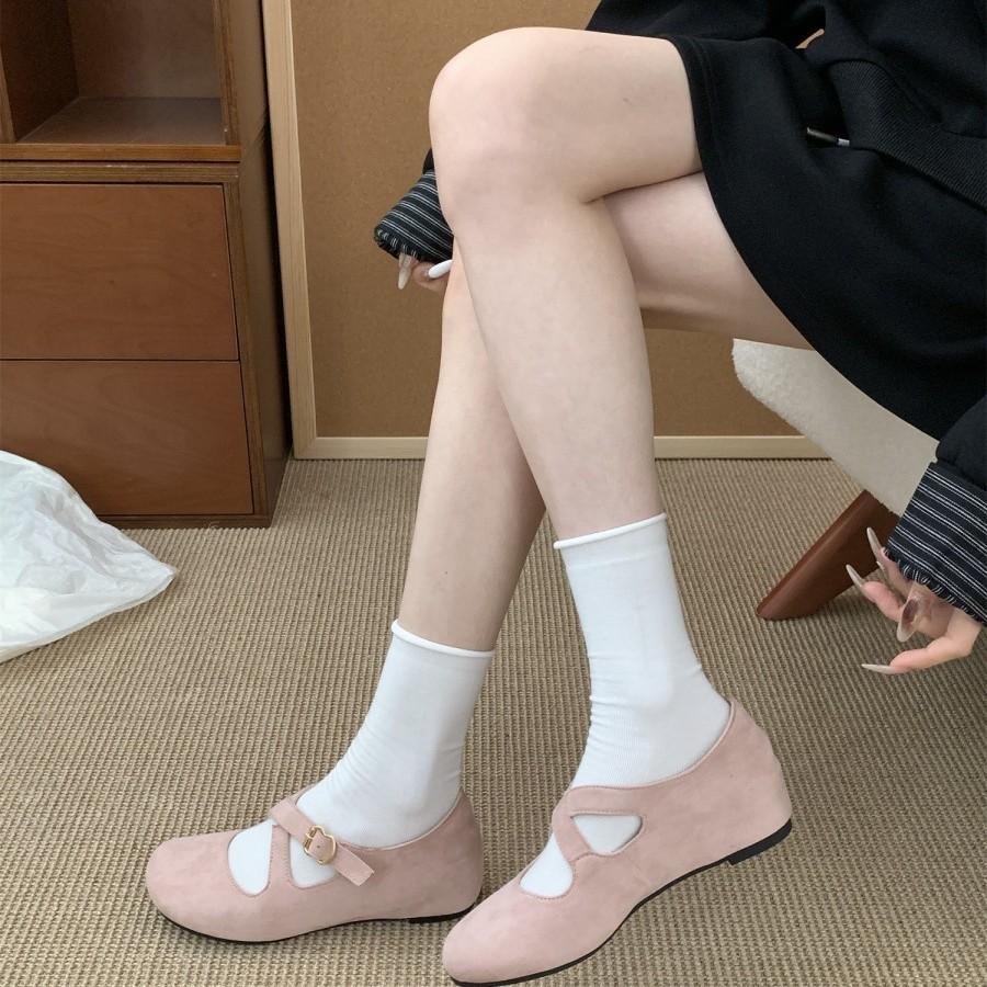 2025 Simple and Versatile Suede Cross with Flat Mary Jane Shoes Retro Inner Height Increase Commuter Ballet Single Shoes Women