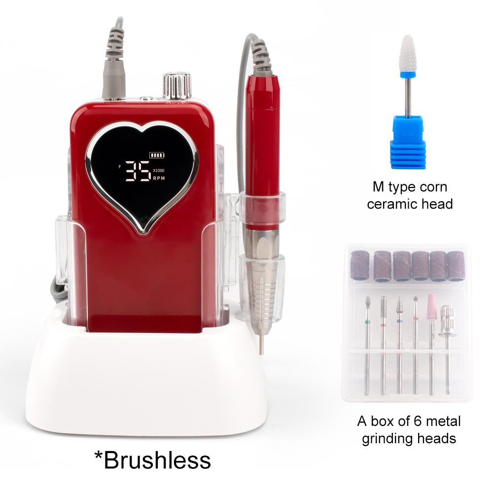 

BEPAN Brushless Handpiece Red Rectangle 35000RPM Portable Nail Drill Machine Set for Manicure File Desktop Base US