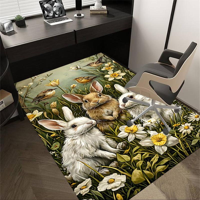 1PC bunnies flowers Extra Large Non Slip Floor carpet, Office, family, Studio   Large Area Rug Indoor Rugs, Bold Statement Piece