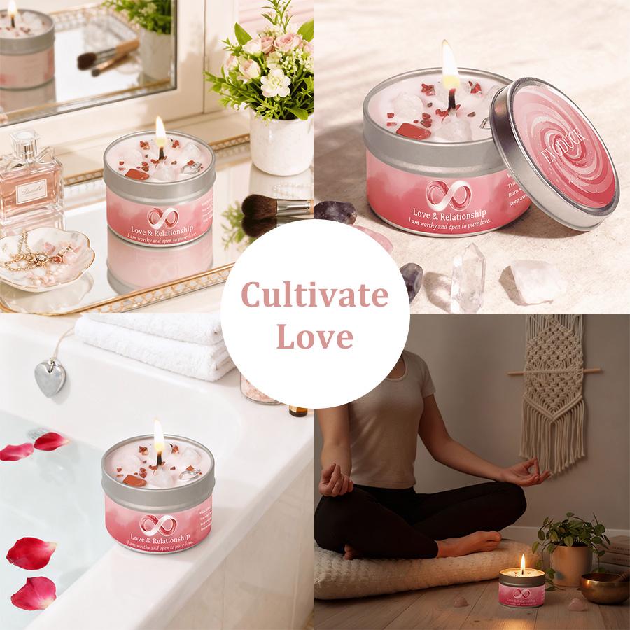 Law of Attraction Manifestation Scented Candle - 3oz Rose Jasmine Fragrance + Natural Crystals, Ideal Christmas Gift for Couples