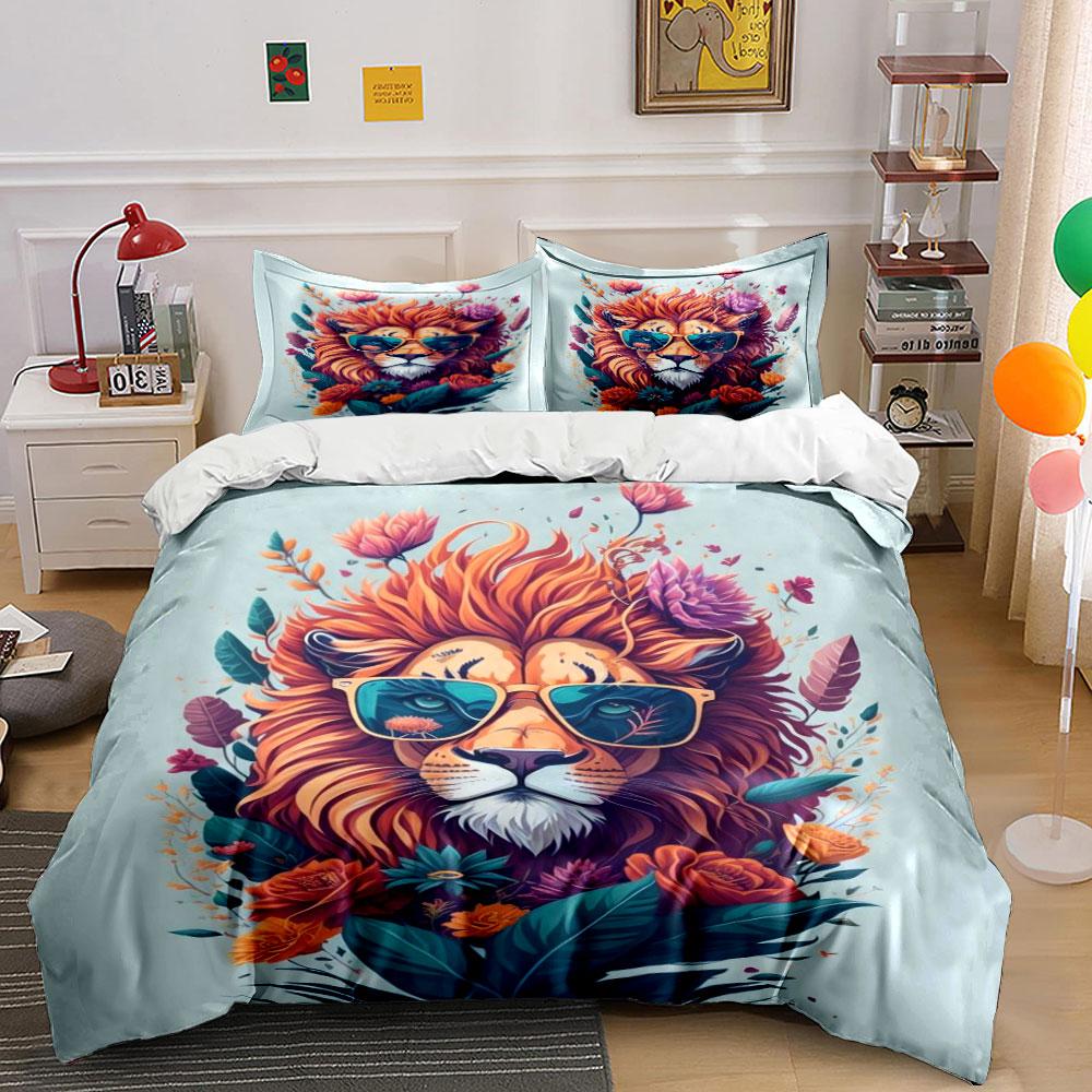 

Lion with floral elements. Bedding sets Duvet cover sets Duvet covers Pillowcases(1 * Duvet Cover 2 * Pillowcases, without duvet insert) 135x200cm
