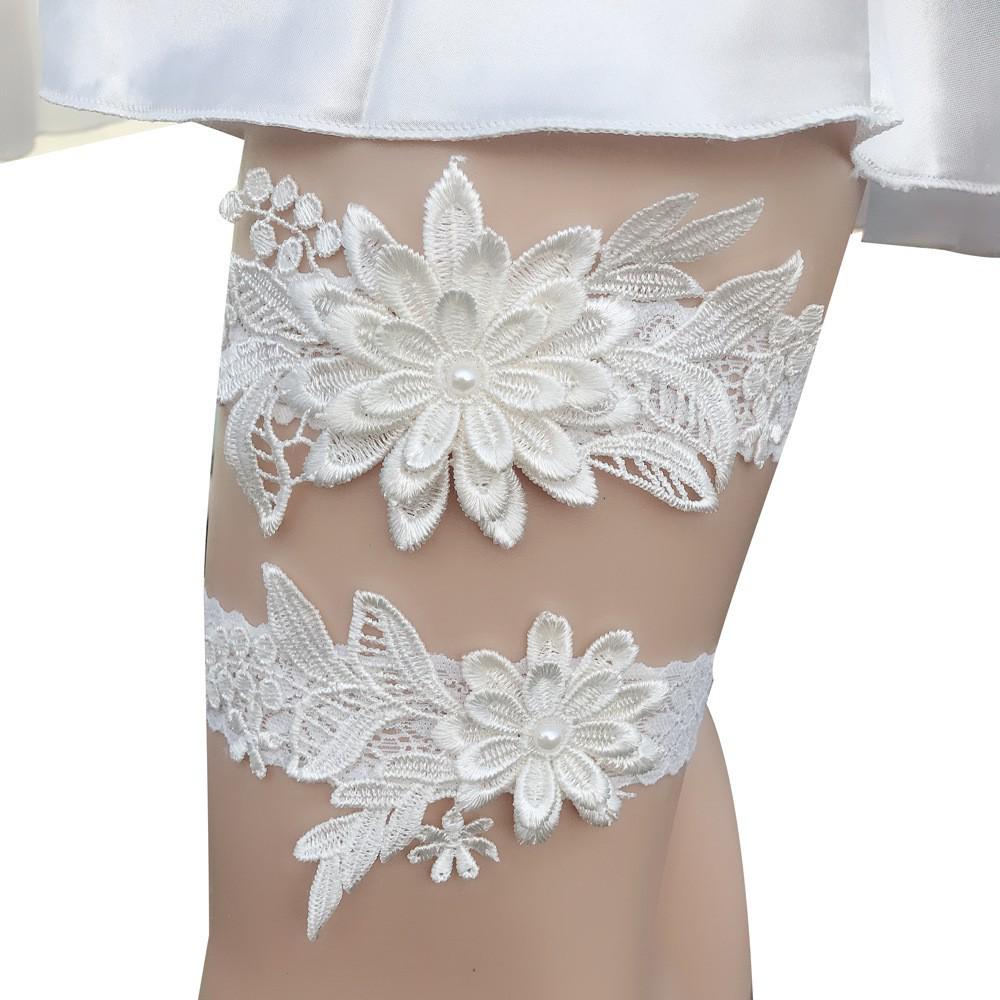 European & American Bridal Chiffon Flower Rhinestone Garter