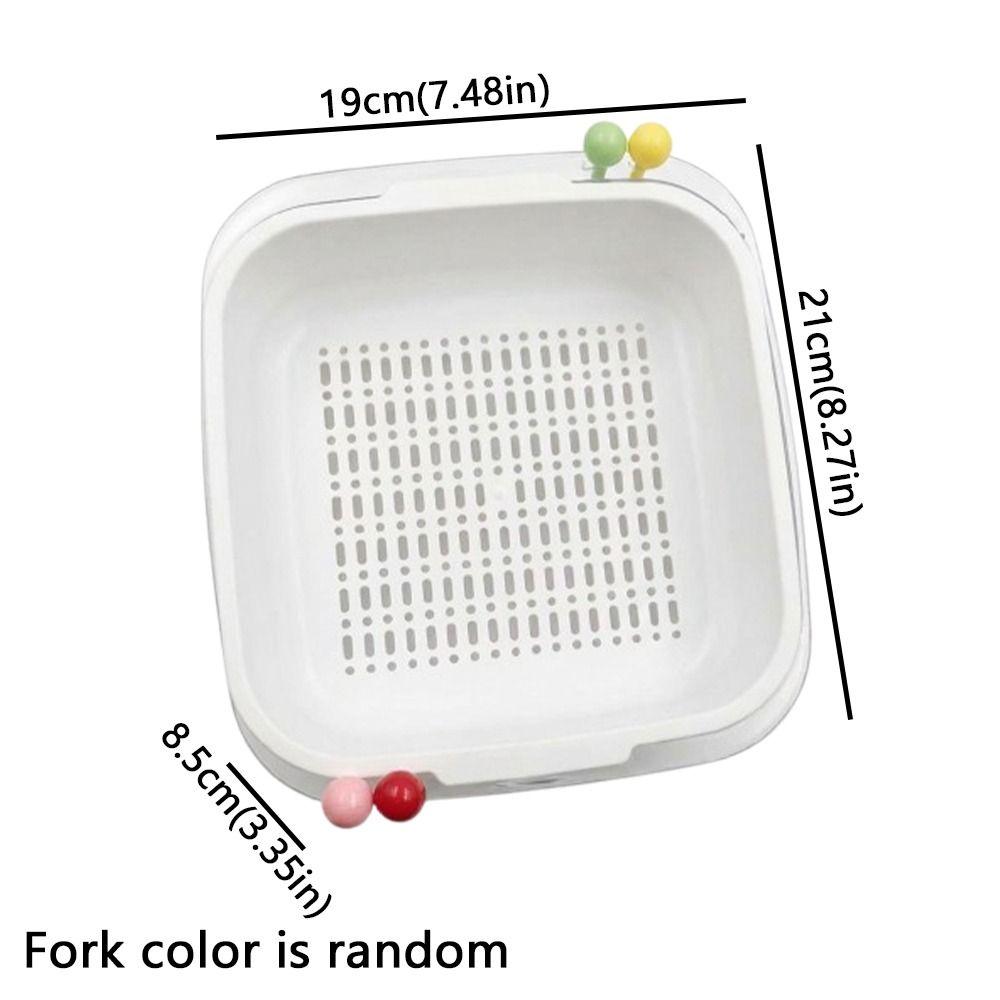 Dual Layer Fruit Water-Filtering Bowl Large Capacity with Strainer Fruit Serving Plate with Lid Plastic Fruit Bowl with Fork