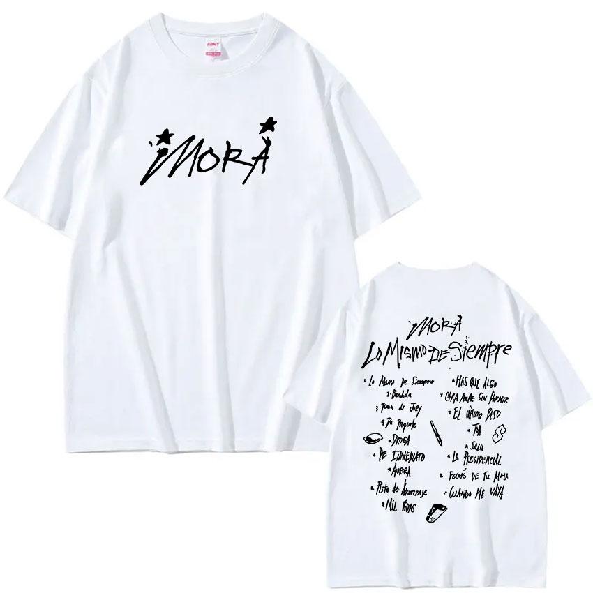 Singer Mora Lo Mismo De Siempre Album Letter Graphic T Shirt Men Women Fashion Harajuku T-Shirt Summer O-Neck Casual Cotton Tees