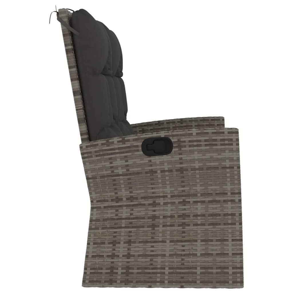 Garden Lounge Bench with Reclining Function & Cushions Gray 118 cm Poly Rattan