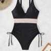 Swimsuit Women's New High-end Webbing Splicing Lace-up Slim One-piece Swimsuit
