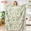 1pc Vintage Green Floral Blanket Flannel Throw with Botanical Leaf Pattern Cream Background Decorative Coverlet for Sofa Couch Liv