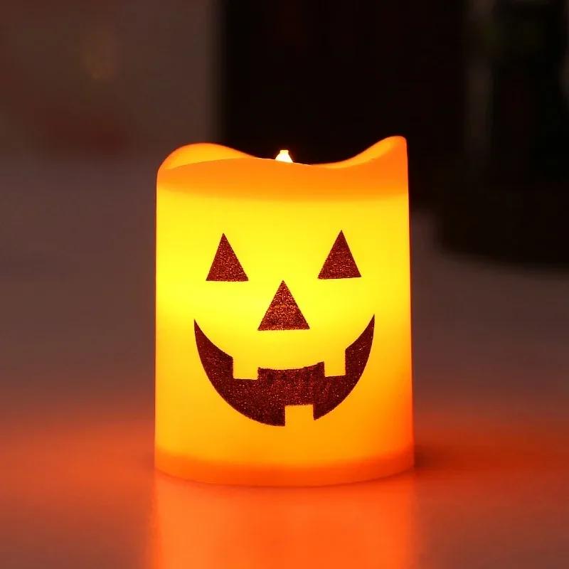 2026 Halloween Decoration Spooky Pumpkin Electronic Candle Light Candlestick for Party Room Haunted House Atmosphere Decor Use