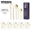 30pcs Gold Western Dinnerware Set Stainless Steel Cutlery Set Fork Knife Spoon Tableware Set Flatware Set Silverware Set