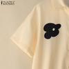 ZANZEA Women Turn Down Collar Floral Print Loose Short Sleeve Blouse