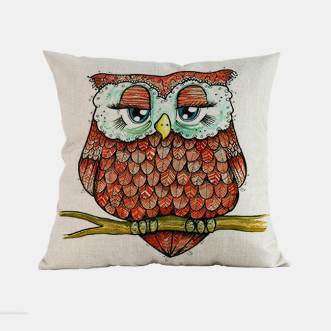 Owl Cartoon Animal Style Cushion Cover Cute Children Painting Cotton Linen Room Sofa Decoration Throw Pillow Case Cojines