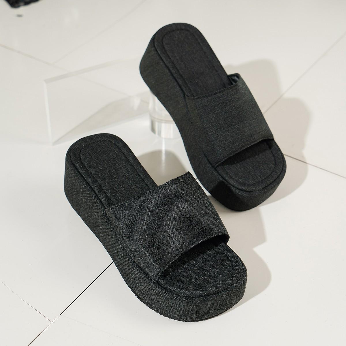 

Женские туфли на толстой подошве с одним словом, туфли-маффины с круглым носком, новинка 2024 года, классные тапочки с открытым носком, женская обувь 42