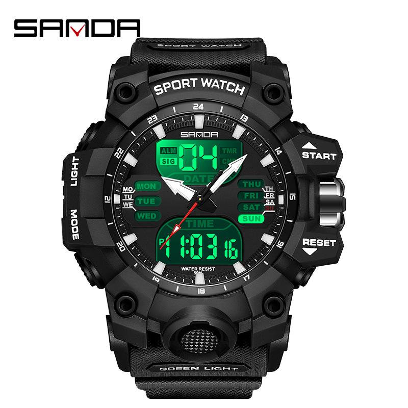 SANDA Women's Trendy LED Dual Display Waterproof Watch with Hourly Chime