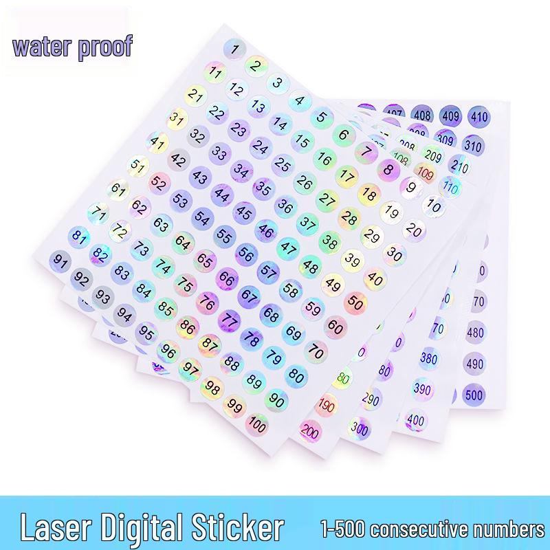 Waterproof Laser-Printed Round Nail Polish Stickers, Consecutive Numbers 1-500